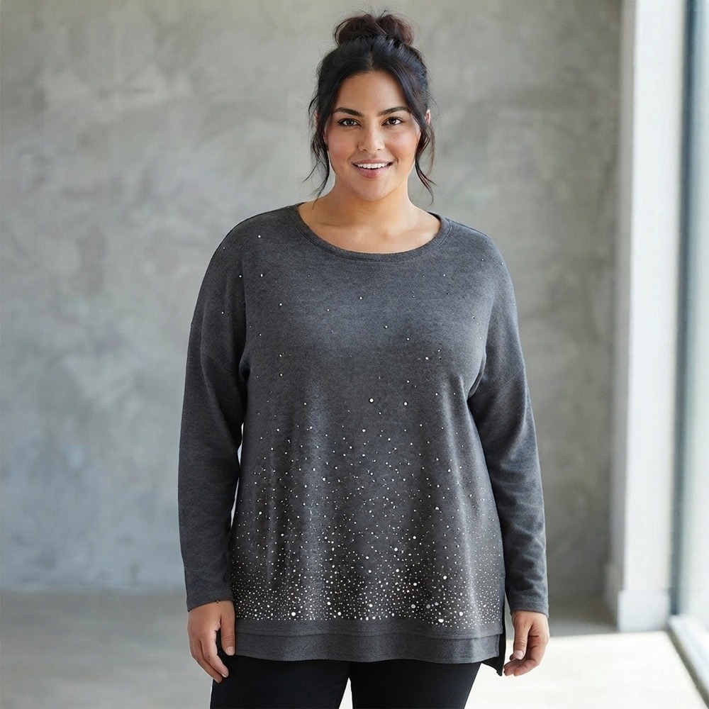 Marc New York Rhinestone Sweatshirt Top Embellished Grey 2X